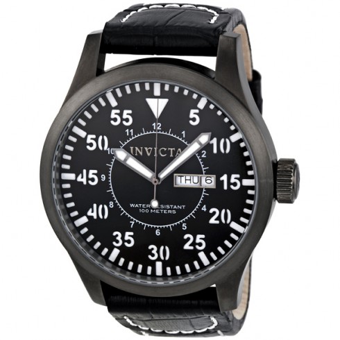 Invitca Black Dial Black Genuine Calf Skin Leather Men's Watch 11200 watches