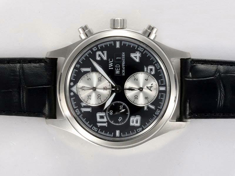 IWC Aquatimer Chronograph IW376704 Black Ostrich Leather Strap Round Black Dial Watch watches