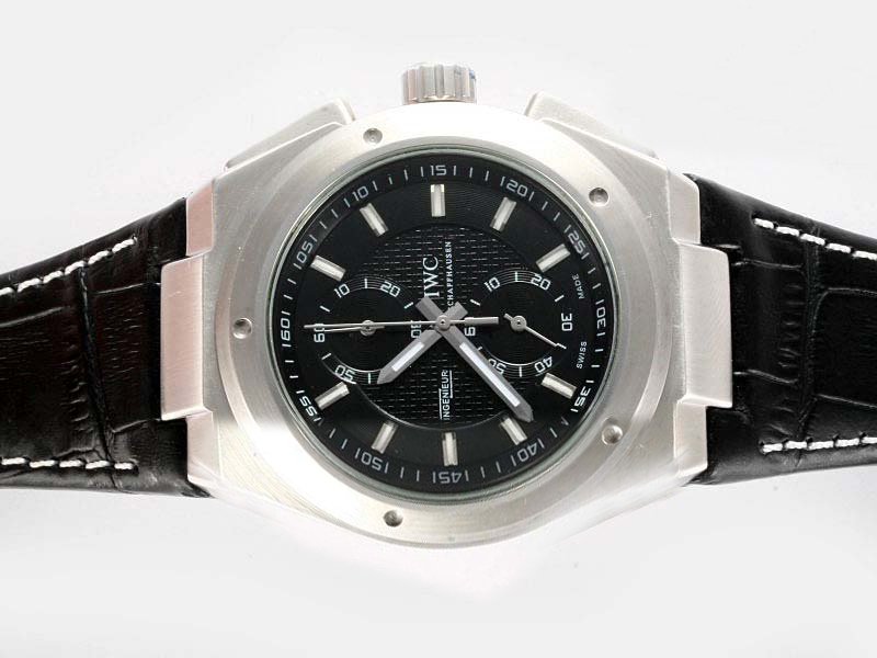 IWC Big Ingenieur Chronograph IW378401 Black Dial Round Black Ostrich Leather Strap Watch watches