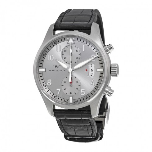 IWC Pilot Spitfire Silver Dial Chronograph Black Alligator Leather Men's Watch IW387809 watches