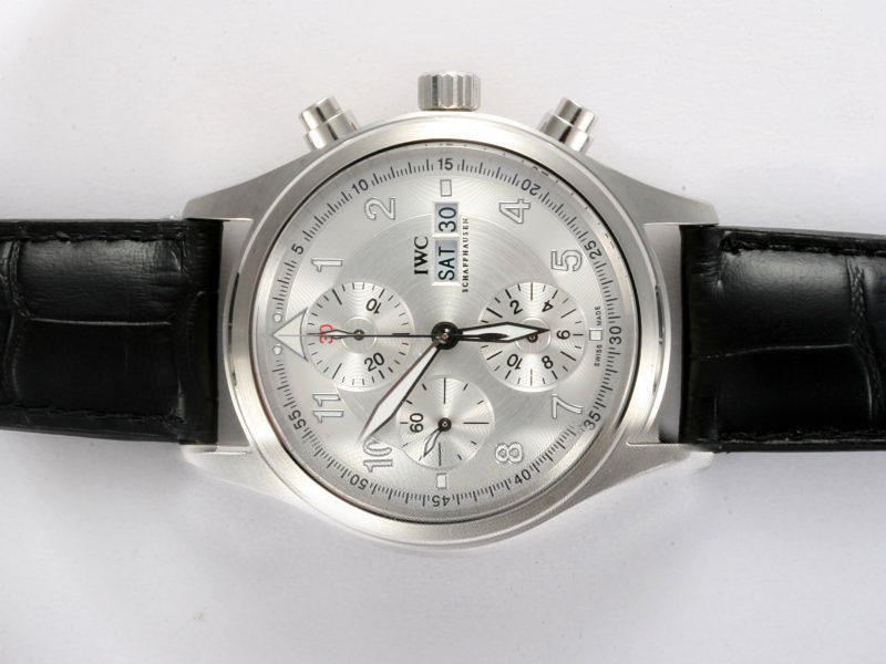 IWC Pilots Classic Chronograph IW371701 39mm White Dial Black Cow Leather Strap Watch watches