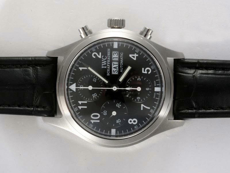 IWC Pilots Classic Chronograph IW371701 Midsize Black Ostrich Leather Strap Watch watches