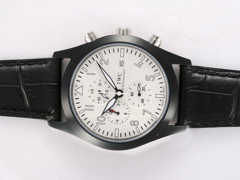 IWC Pilots Classic Chronograph IW371701 Quartz Chronograph White Dial PVD Bezel Watch watches