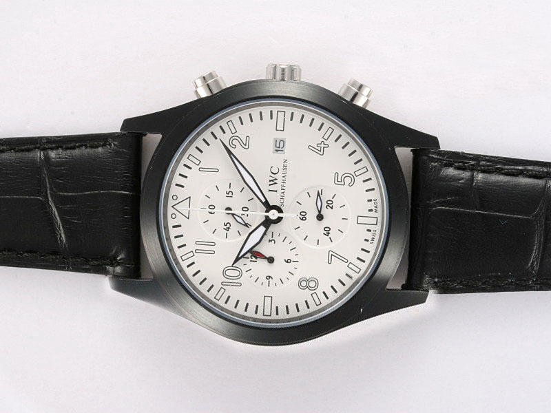 IWC Pilots Classic Chronograph IW371701 White Dial 40mm Black Ostrich Leather Strap Watch watches