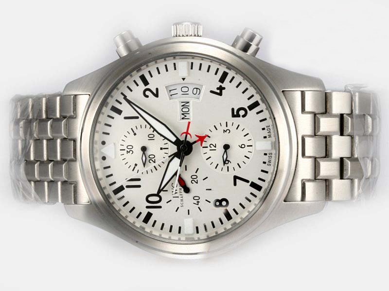 IWC Pilots Classic Chronograph IW371704 Automatic Stainless Steel Bezel White Dial Watch watches