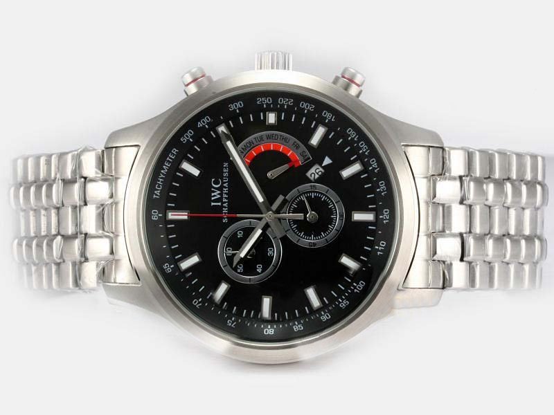 Replica IWC Pilots Classic Chronograph IW371704 Round Black Dial Silver Stainless Steel Strap Watch Watch