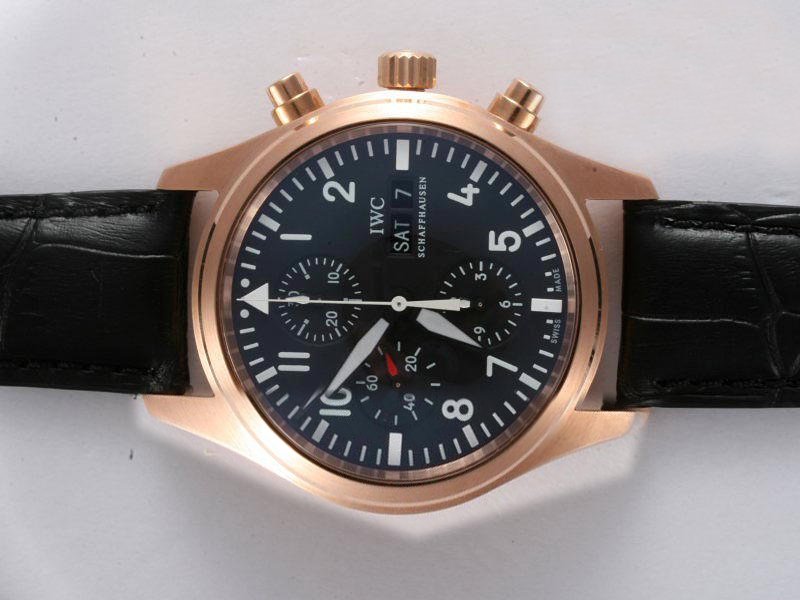 IWC Pilots Classic Chronograph IW371713 Black Ostrich Leather Strap Black Dial Watch watches