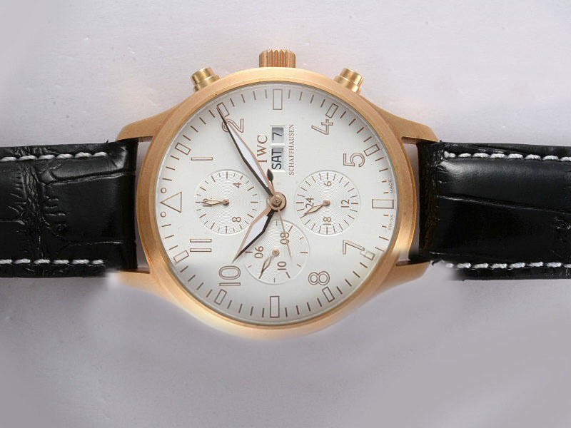 IWC Pilots Classic Chronograph IW371713 Round Midsize Black Cow Leather Strap Watch watches