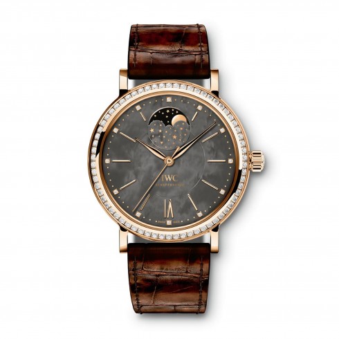 IWC Portofino Black Mother Of Pearl Dial Brown Alligator Santoni Leather Band Automatic Ladies Watch IW459003 watches
