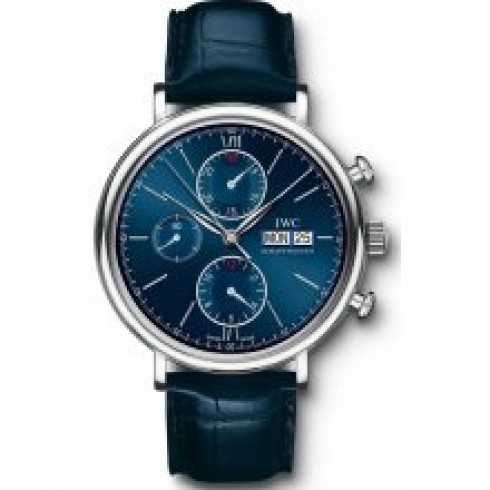 IWC Portofino Blue Dial Chronograph Leather Strap Automatic Men's Watch IW391019 watches