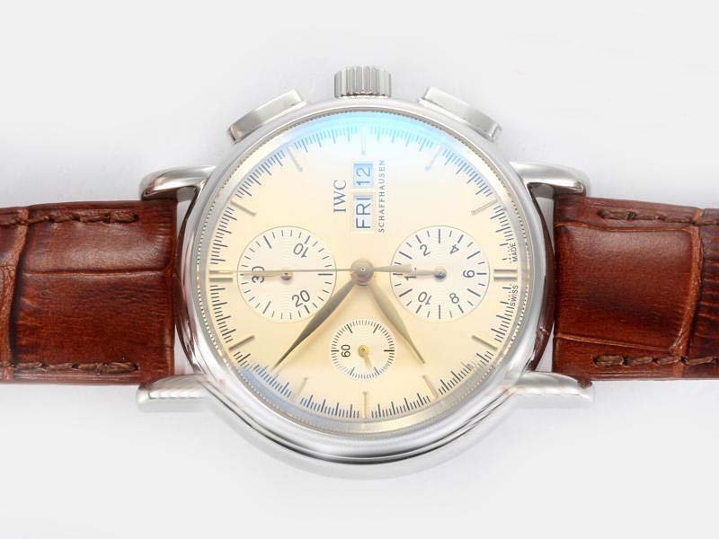 IWC Portofino Chronograph IW378302 White Dial Brown Ostrich Leather Strap Watch watches