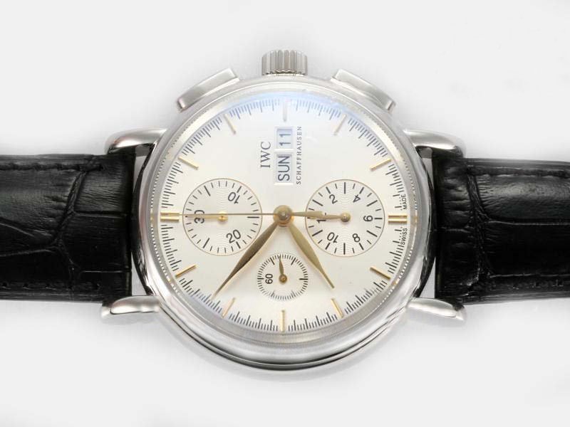 IWC Portofino Chronograph IW378303 Midsize Black Cow Leather Strap Stainless Steel Bezel Watch watches