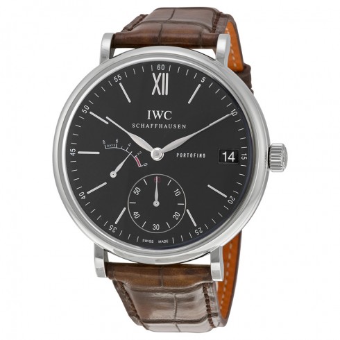 IWC Portofino Manual Wind Eight Days Black Dial Brown Leather Men's Watch 5101-02 watches