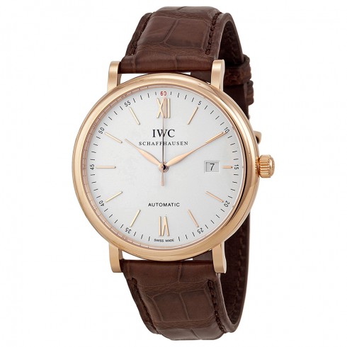 IWC Portofino Silver Dial 18kt Rose Gold Case Brown Leather Strap Automatic Men's Watch 3565-04 watches