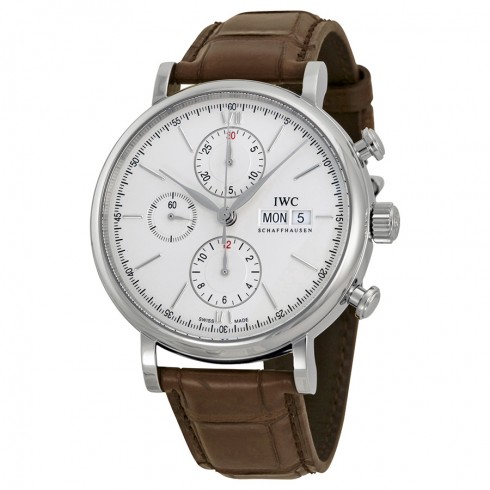 Replica IWC Portofino Silver Dial Chronograph Brown Leather Men's Watch IW391007 Watch