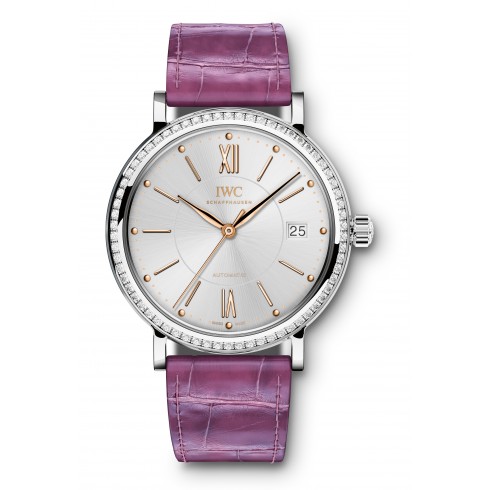 IWC Portofino Silver-Plated Dial Pink Alligator Leather Unisex Automatic Watch IW458112 watches