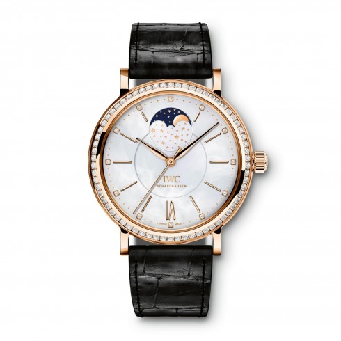 IWC Portofino White Mother Of Pearl Dial Black Alligator Santoni Leather Band Automatic Ladies Watch IW459002 watches