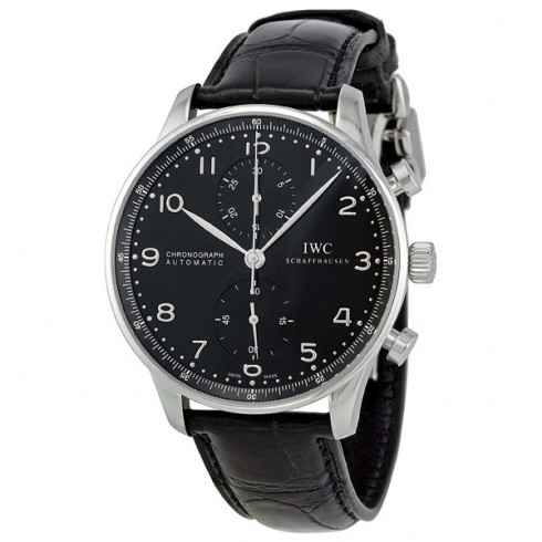 IWC Portuguese Automatic Chronograph Black Dial Black Leather Men's Watch 3714-47 watches