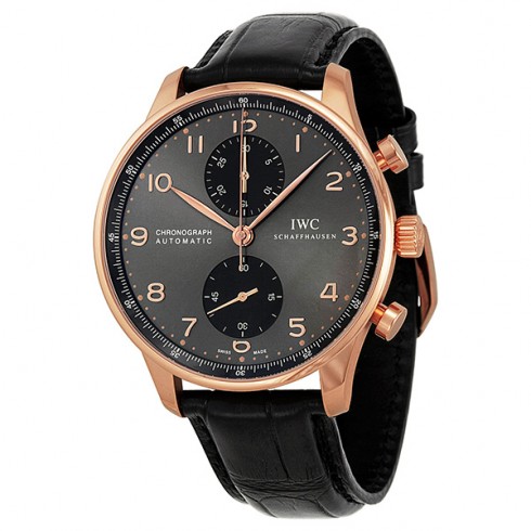 IWC Portuguese Grey Dial Chronograph Rose Gold Leather Automatic Men's Watch IW371482 watches