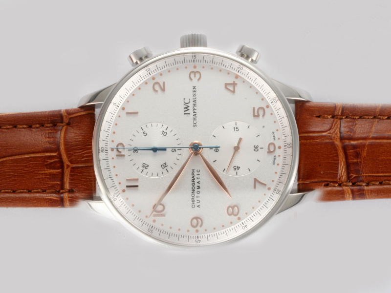 IWC Portuguese Chrono-Automatic IW371431 Round Brown Ostrich Leather Strap Midsize Watch watches