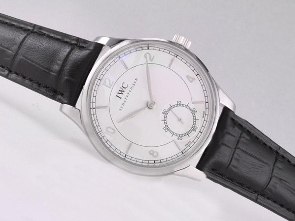 IWC Portuguese F.A. Jones IW322701 Midsize Round Black Stainless Steel Strap Watch watches