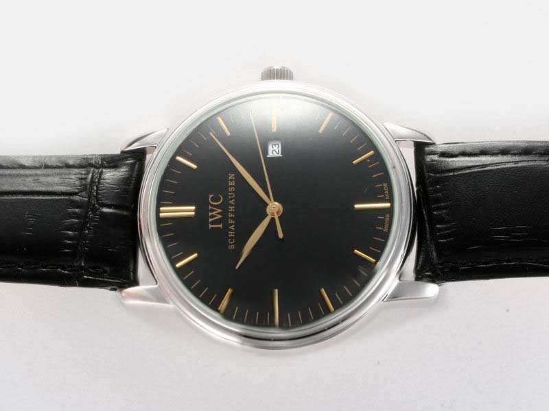 IWC Portuguese IW3563 Stainless Steel Bezel Black Cow Leather Strap Watch watches
