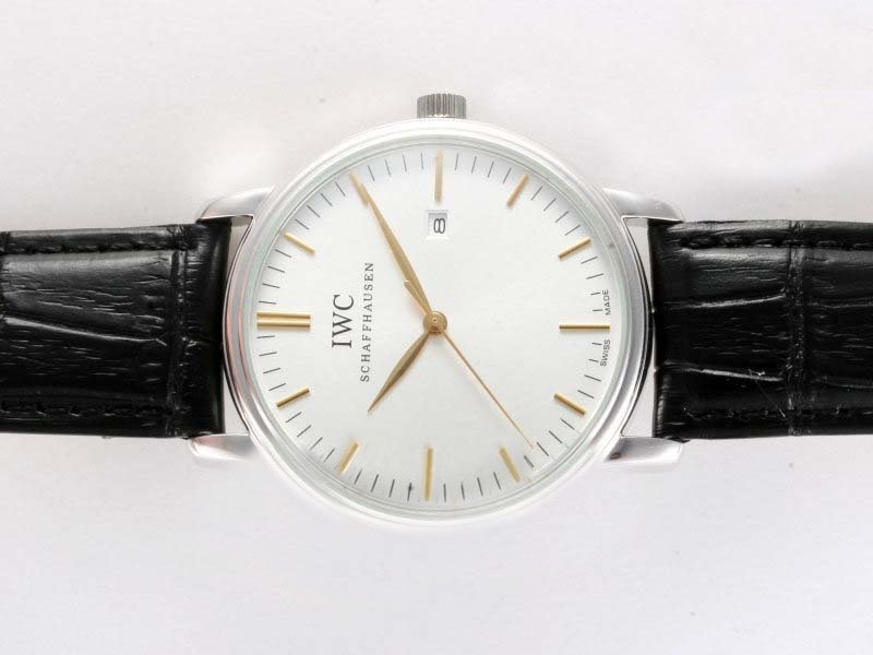 IWC Portuguese IW3563 White Dial 38mm Black Cow Leather Strap Watch watches