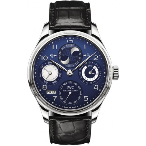 IWC Portuguese Perpetual Calendar Blue Dial 18kt White Gold Black Leather Men's Watch IW503203 watches
