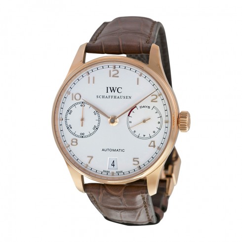 IWC Portuguese Silver Dial 18kt Rose Gold Brown Leather Strap Automatic Men's Watch 5001-13 watches