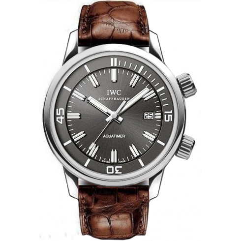 IWC Vintage Aquatimer Slate Grey Dial 18kt White Gold Brown Leather Men's Watch IW323104 watches