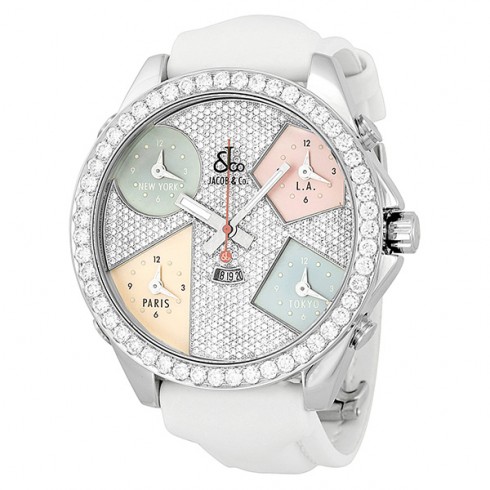 Jacob and Co. Five Time Zone Diamond Pave Dial Unisex Watch JC44 watches