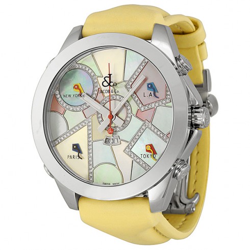 Jacob and Company Five Time Zone Diamond Accent Pastel Dial Unisex Watch JC118DA watches