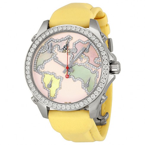 Jacob and Company Five Time Zone Diamond Accented Pink Enamel Dial Unisex Watch JCM125 watches