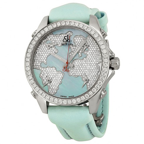 Jacob and Company Five Time Zone Diamond Blue Mother of Pearl Dial Unisex Watch JCM47WM watches