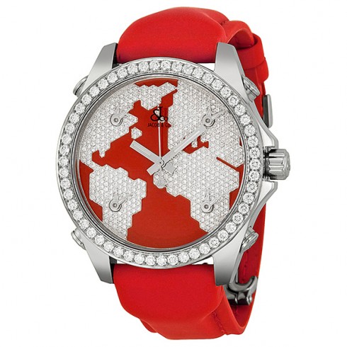 Jacob and Company Five Time Zone Diamond Continent Red Dial Unisex Watch JCM47SR watches