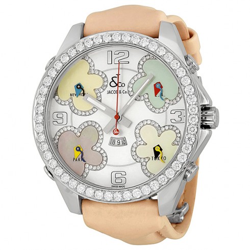 Jacob and Company Five Time Zone Diamond-Accented Mother of Pearl Dial Unisex Watch JCATH10 watches