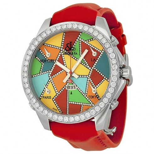 Jacob and Company Five Time Zone Diamond-Accented Multi-Colored Dial Unisex Watch JC117DA watches