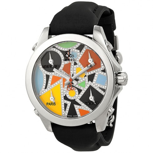Jacob and Company Five Time Zone Diamond-Accented Multi-Colored Dial Unisex Watch JCM115DA watches