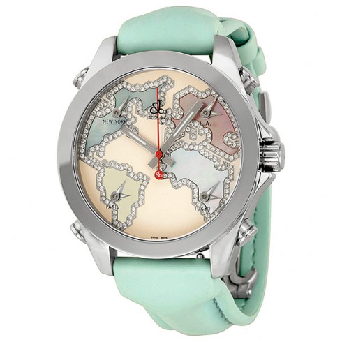 Jacob and Company Five Time Zone Diamond-Accented Pink Enamel Unisex Watch JCM125 watches