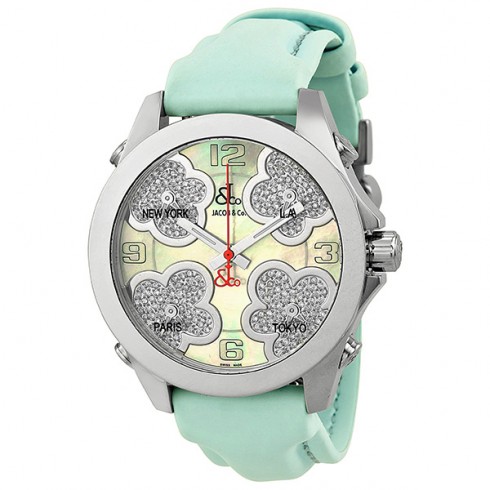Jacob and Company Five Time Zone Mother of Pearl Diamond Pave Unisex Watch JCMATH12 watches