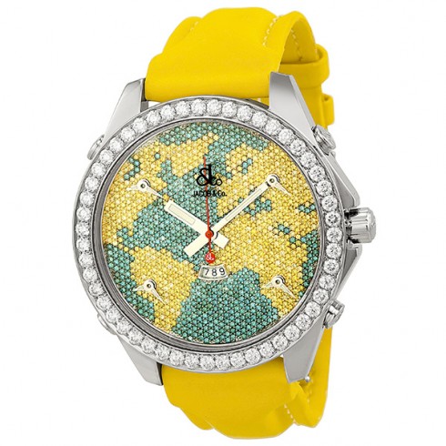 Jacob and Company Five Time Zone Yellow and Blue Diamond Pave Unisex Watch JC47YB watches