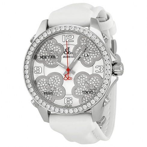 Jacob and Company Five Time Zones Diamond Pave Accent Mother of Pearl Dial Unisex Watch JCMATH12 watches