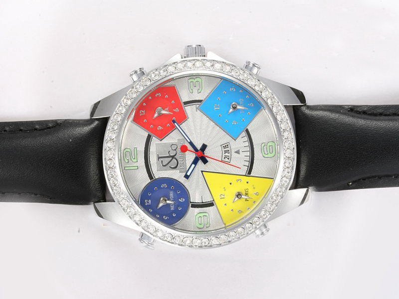 Jacob Co Five Time Zone JC - 13 Round Stainless Steel Case Mens Watch watches