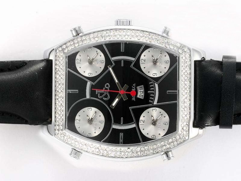 Jacob Co Five Time Zone JC - 21 48x66mm Quartz Black Dial Watch watches