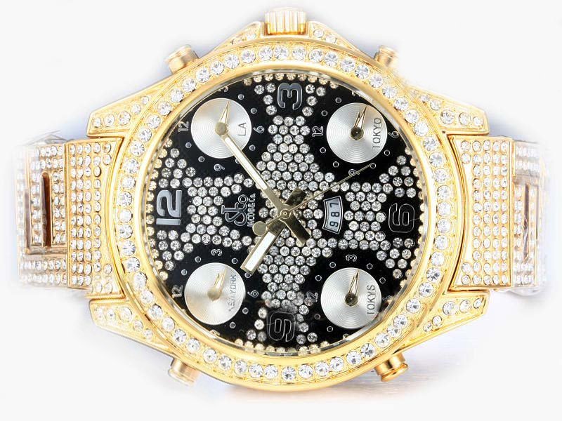 Jacob Co Five Time Zone JC - 30GDC Black Dial Round Quartz Watch watches