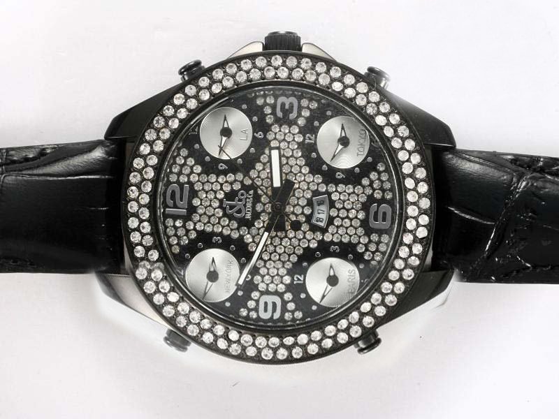 Jacob Co Five Time Zone JC - 30GDC Round Quartz Black Dial Watch watches