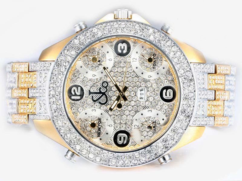 Replica Jacob Co Five Time Zone JC - 36WGDC Stainless Steel with Diamond Bezel Quartz White Dial Watch Watch