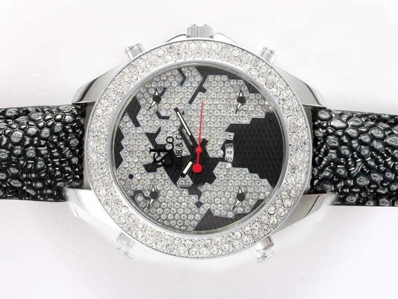 Jacob Co Five Time Zone JC - 47SBKDC Black Ostrich Leather Strap White Dial 49mm Watch watches