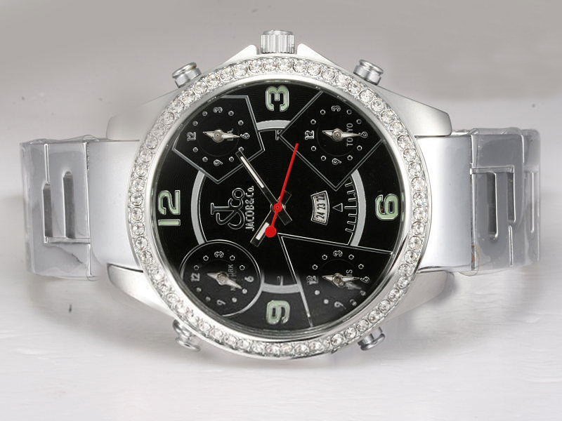 Jacob Co Five Time Zone JC - M2 49mm Quartz Black Dial Watch watches