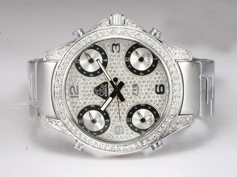 Jacob Co Five Time Zone JC - M34 White Stainless Steel Strap 49mm White Dial Watch watches